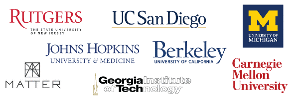 Hosts of the Startup Roadshow: University of Michigan, UC San Diego, Georgia Tech, Carnegie Mellon, Johns Hopkins, Rutgers, UC Berkeley, MATTER (Chicago)